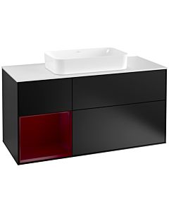 Villeroy und Boch Finion Waschtischunterschrank G291HBPD 120cm, Abdeckplatte white matt, Emotion, Regal links Peony, Black matt lacquer