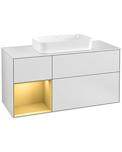 Villeroy und Boch Finion Waschtischunterschrank G291HFMT 120cm, Abdeckplatte white matt, Emotion, Regal links Gold matt, White matt lacquer