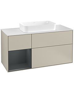Villeroy und Boch Finion Waschtischunterschrank G291HGHH 120cm, Abdeckplatte white matt, Emotion, Regal links Midnight Blue Matt Lacquer, Sand Matt Lacquer