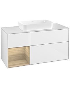 Villeroy und Boch Finion Waschtischunterschrank G291PCGF 120cm, Abdeckplatte white matt, Emotion, Regal links Oak Veneer, Glossy white lacquer