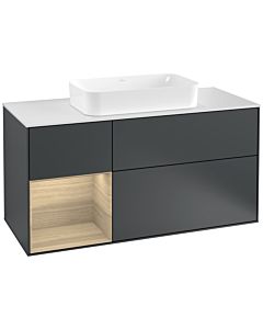 Villeroy und Boch Finion Waschtischunterschrank G291PCHG 120cm, Abdeckplatte white matt, Emotion, Regal links Oak Veneer, Midnight Blue Matt Lacquer