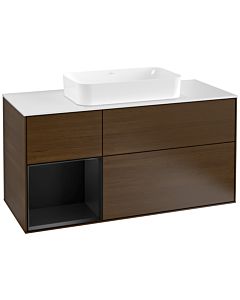 Villeroy und Boch Finion Villeroy und Boch G291PDGN 120cm, plaque de finition blanc mat, émotion, étagère gauche laqué noir mat, placage noyer