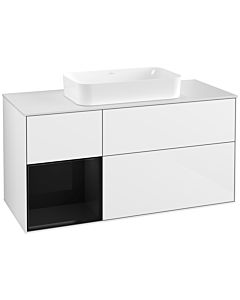 Villeroy und Boch Finion Waschtischunterschrank G291PHGF 120cm, Abdeckplatte white matt, Emotion, Regal links Glossy Black Lacquer, Glossy white lacquer