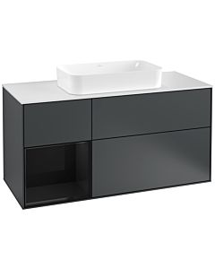 Villeroy und Boch Finion Villeroy und Boch G291PHHG 120cm, plaque de finition blanc mat, Emotion, étagère à gauche Glossy Black Lacquer , Midnight Blue Matt Lacquer