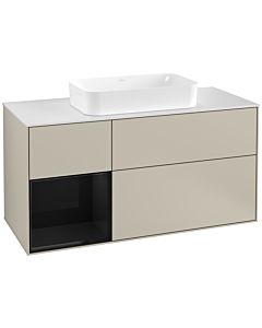 Villeroy und Boch Finion Waschtischunterschrank G291PHHH 120cm, Abdeckplatte white matt, Emotion, Regal links Glossy Black Lacquer, Sand Matt Lacquer