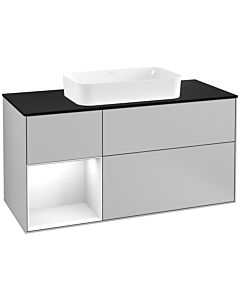 Villeroy und Boch Finion Villeroy und Boch Finion G292GFGJ 120cm, cover plate black matt, Emotion, shelf on the left glossy white lacquer, light gray matt
