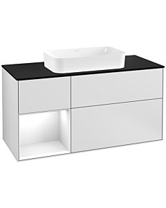 Villeroy und Boch Finion Villeroy und Boch G292GFMT 120cm, plaque de finition noir mat, Emotion, étagère gauche laqué blanc brillant, laqué blanc mat