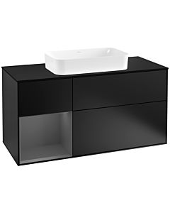 Villeroy und Boch Finion Villeroy und Boch G292GKPD 120cm, plaque de finition noir mat, Emotion, étagère gauche Anthracite mat, Laque noir mat