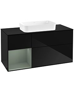 Villeroy und Boch Finion Villeroy und Boch G292GMPH 120cm, plaque de finition noir mat, Emotion, étagère à gauche Olive Matt Lacquer , Glossy Black Lacquer