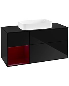 Villeroy und Boch Finion Villeroy und Boch G292HBPH 120cm, plaque de finition noir mat, Emotion, étagère à gauche Peony , Glossy Black Lacquer