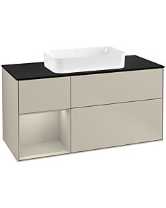 Villeroy und Boch Finion Waschtischunterschrank G292HHHH 120cm, Abdeckplatte black matt, Emotion, Regal links Sand Matt Lacquer, Sand Matt Lacquer