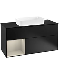 Villeroy und Boch Finion Villeroy und Boch G292HHPD 120cm, plaque de finition noir mat, Emotion, étagère à gauche Sand Matt Lacquer , laqué noir mat