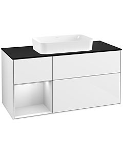 Villeroy und Boch Finion Villeroy und Boch Finion G292MTGF 120cm, cover plate black matt, Emotion, shelf left white matt lacquer, glossy white lacquer