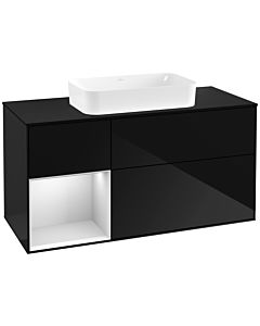Villeroy und Boch Finion Villeroy und Boch G292MTPH 120cm, plaque de finition noir mat, Emotion, étagère gauche laqué blanc mat, Glossy Black Lacquer