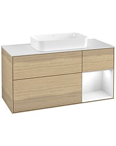 Villeroy und Boch Finion Villeroy und Boch G301GFPC 120cm, plaque de finition blanc mat, Emotion, étagère à droite Laque blanc brillant, Oak Veneer