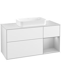 Villeroy und Boch Finion Waschtischunterschrank G301GJGF 120cm, Abdeckplatte white matt, Emotion, Regal rechts Light grey matt, Glossy white lacquer