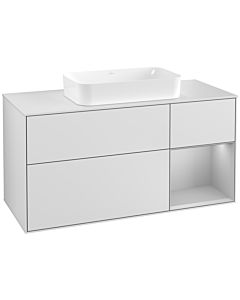 Villeroy und Boch Finion Waschtischunterschrank G301GJMT 120cm, Abdeckplatte white matt, Emotion, Regal rechts Light grey matt, White matt lacquer