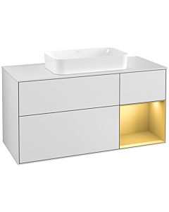 Villeroy und Boch Finion Villeroy und Boch G301HFMT 120cm, plaque de recouvrement blanc mat, Emotion, étagère droite or mat, laqué blanc mat