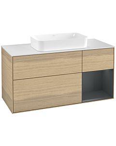 Villeroy und Boch Finion Waschtischunterschrank G301HGPC 120cm, Abdeckplatte white matt, Emotion, Regal rechts Midnight Blue Matt Lacquer, Oak Veneer
