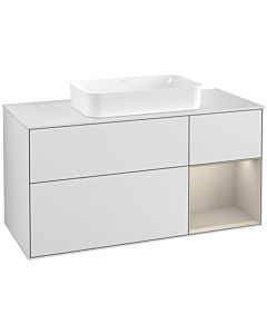 Villeroy und Boch Finion Villeroy und Boch G301HHMT 120cm, plaque de finition blanc mat, Emotion, étagère à droite Sand mat, laqué blanc mat