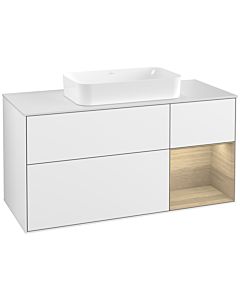 Villeroy und Boch Finion Waschtischunterschrank G301PCGF 120cm, Abdeckplatte white matt, Emotion, Regal rechts Oak Veneer, Glossy white lacquer