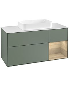 Villeroy und Boch Finion Villeroy und Boch G301PCGM 120cm, plaque de finition blanc mat, émotion, étagère à droite Oak Veneer , Olive Matt Lacquer