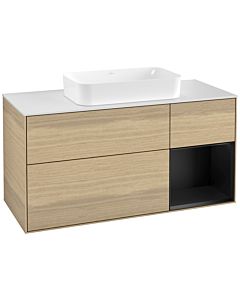 Villeroy und Boch Finion Villeroy und Boch G301PDPC 120cm, plaque de recouvrement blanc mat, Emotion, étagère à droite laqué noir mat, Oak Veneer