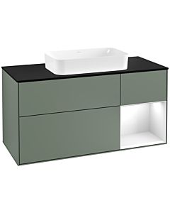 Villeroy und Boch Finion Villeroy und Boch Finion G302GFGM 120cm, cover plate black matt, Emotion, shelf right Glossy white lacquer, Olive Matt Lacquer