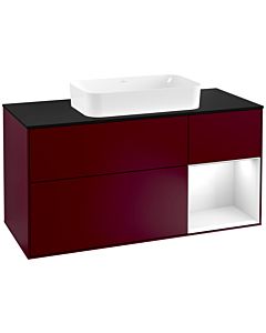 Villeroy und Boch Finion Waschtischunterschrank G302GFHB 120cm, Abdeckplatte black matt, Emotion, Regal rechts Glossy white lacquer, Peony Matt