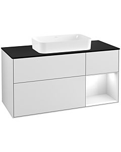 Villeroy und Boch Finion Waschtischunterschrank G302GFMT 120cm, Abdeckplatte black matt, Emotion, Regal rechts Glossy white lacquer, White matt lacquer