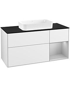 Villeroy und Boch Finion Villeroy und Boch G302GJGF 120cm, plaque de finition noir mat, Emotion, étagère à droite gris clair mat, laqué blanc brillant