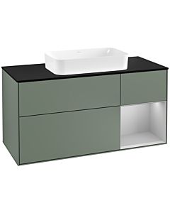 Villeroy und Boch Finion Waschtischunterschrank G302GJGM 120cm, Abdeckplatte black matt, Emotion, Regal rechts Light grey matt, Olive Matt Lacquer