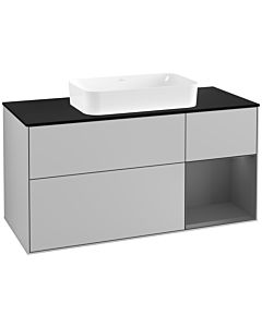Villeroy und Boch Finion Villeroy und Boch G302GKGJ 120cm, plaque de finition noir mat, Emotion, étagère à droite Anthracite mat, Gris clair mat