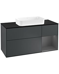 Villeroy und Boch Finion Waschtischunterschrank G302GKHG 120cm, Abdeckplatte black matt, Emotion, Regal rechts Anthracite matt, Midnight Blue Matt Lacquer