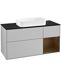 Villeroy und Boch Finion Villeroy und Boch G302GNGJ 120cm, plaque de finition noir mat, émotion, étagère à droite placage noyer, gris clair mat