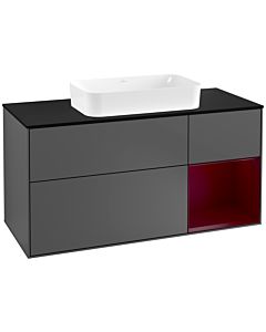Villeroy und Boch Finion Waschtischunterschrank G302HBGK 120cm, Abdeckplatte black matt, Emotion, Regal rechts Peony, Anthracite matt
