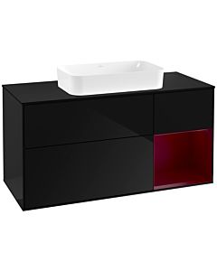 Villeroy und Boch Finion Waschtischunterschrank G302HBPH 120cm, Abdeckplatte black matt, Emotion, Regal rechts Peony, Glossy Black Lacquer