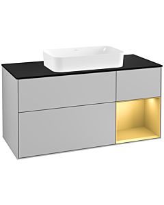 Villeroy und Boch Finion Villeroy und Boch G302HFGJ 120cm, plaque de finition noir mat, Emotion, étagère droite or mat, gris clair mat