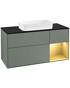 Villeroy und Boch Finion Waschtischunterschrank G302HFGM 120cm, Abdeckplatte black matt, Emotion, Regal rechts Gold matt, Olive Matt Lacquer
