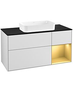 Villeroy und Boch Finion Waschtischunterschrank G302HFMT 120cm, Abdeckplatte black matt, Emotion, Regal rechts Gold matt, White matt lacquer