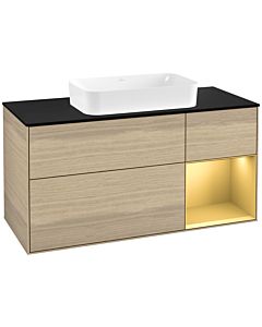 Villeroy und Boch Finion Villeroy und Boch Finion G302HFPC 120cm, cover plate black matt, Emotion, shelf on the right gold matt, Oak Veneer
