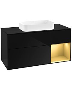 Villeroy und Boch Finion Waschtischunterschrank G302HFPH 120cm, Abdeckplatte black matt, Emotion, Regal rechts Gold matt, Glossy Black Lacquer