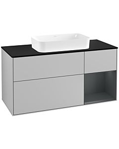 Villeroy und Boch Finion Villeroy und Boch G302HGGJ 120cm, plaque de finition noir mat, Emotion, étagère à droite Midnight Blue Matt Lacquer , gris clair mat