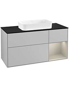 Villeroy und Boch Finion Waschtischunterschrank G302HHGJ 120cm, Abdeckplatte black matt, Emotion, Regal rechts Sand Matt, Light grey matt