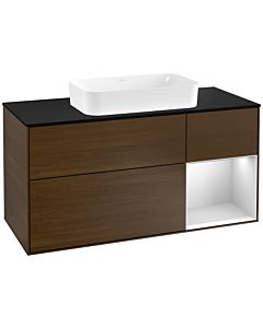 Villeroy und Boch Finion Villeroy und Boch Finion G302MTGN 120cm, cover plate black matt, Emotion, shelf on the right white matt lacquer, walnut veneer