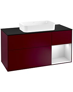 Villeroy und Boch Finion Waschtischunterschrank G302MTHB 120cm, Abdeckplatte black matt, Emotion, Regal rechts White matt lacquer, Peony Matt