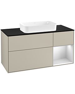 Villeroy und Boch Finion Villeroy und Boch Finion G302MTHH 120cm, cover plate black matt, Emotion, shelf on the right white matt lacquer, Sand Matt Lacquer