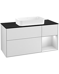 Villeroy und Boch Finion Villeroy und Boch G302MTMT 120cm, plaque de finition noir mat, Emotion, étagère à droite laqué blanc mat, laqué blanc mat