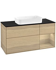 Villeroy und Boch Finion Waschtischunterschrank G302PCPC 120cm, Abdeckplatte black matt, Emotion, Regal rechts Oak Veneer, Oak Veneer