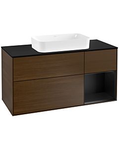 Villeroy und Boch Finion Waschtischunterschrank G302PDGN 120cm, Abdeckplatte black matt, Emotion, Regal rechts Black matt lacquer, Walnut veneer